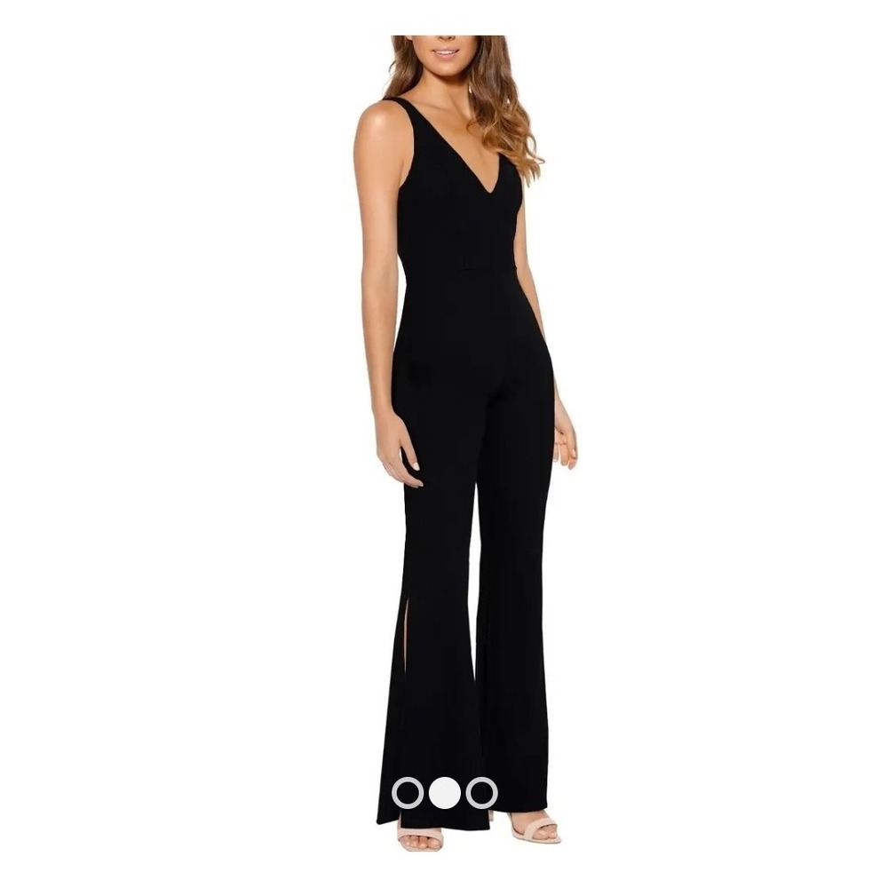 Amanda Uprichard Norwood Jumpsuit Womens S Black Plunging V-Neck Split Wide Leg